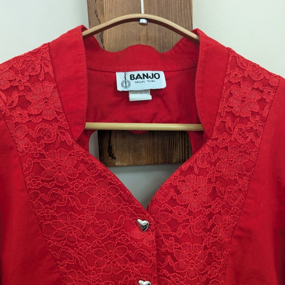 Vintage Western Heart Lace Button Up Top Cowgirl - Picture 3 of 15